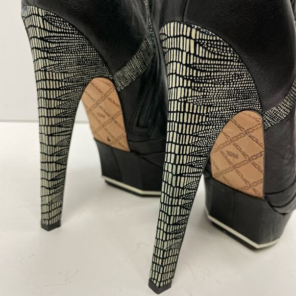 L.A.M.B. | Dorene Black Leather High Stiletto Heel Platform Booties - Picture 7 of 9